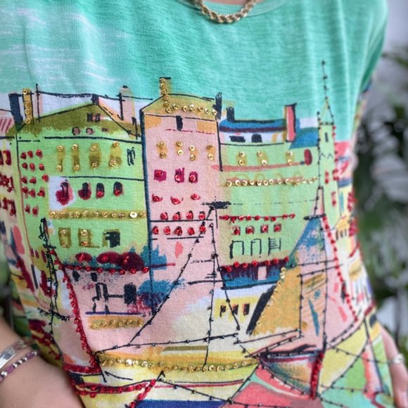 Vintage | Boxy Beaded Watercolor Top - Picture 7 of 9